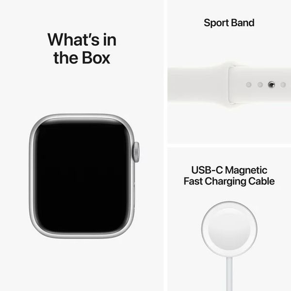 Apple Watch Series 8 45mm Silver Aluminum Case With White Sport Band (MP6N3) MP6N3 фото