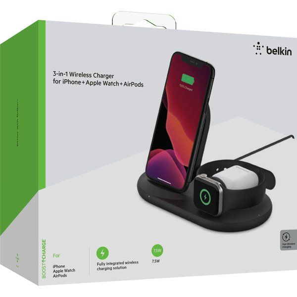 Бездротова зарядна станція Belkin 3 in 1 Wireless Charger iPhone, Watch and AirPods 2821        фото