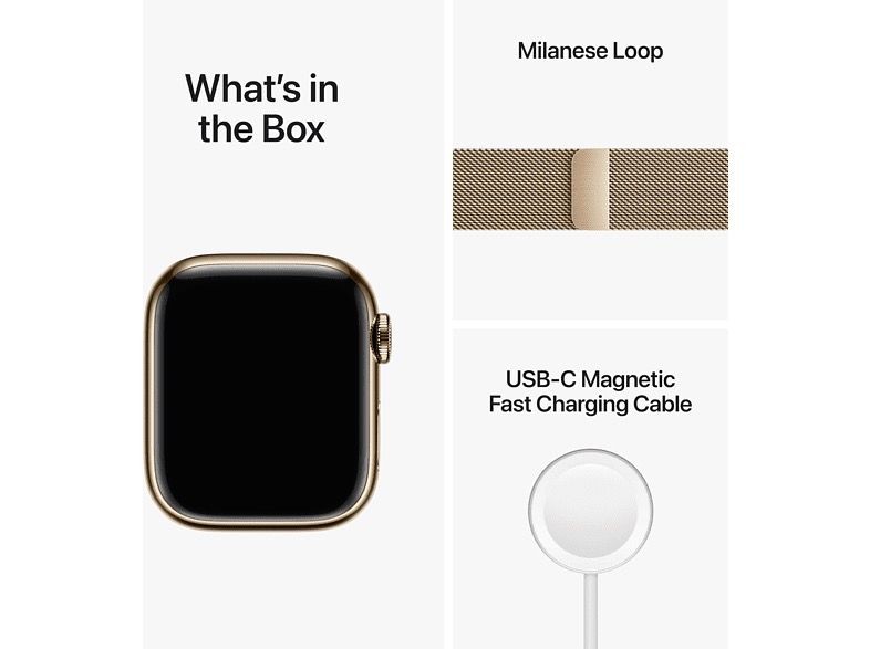 Apple Watch 8 45mm (GPS+LTE) Gold Stainless Steel Case with Gold Milanese Loop (MNKQ3) MNKQ3 фото