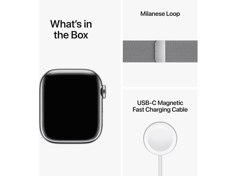 Apple Watch 8 45mm (GPS+LTE) Silver Stainless Steel Case with Milanese Loop Silver (MNKG3/MNKJ3) MNKG3/MNKJ3 фото