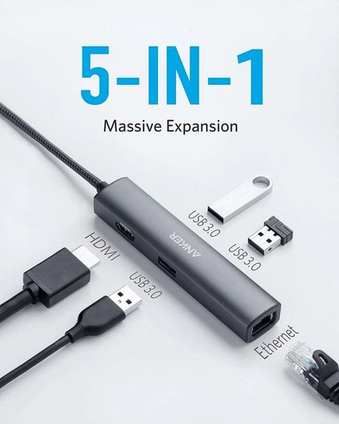 Адаптер Anker 5-in-1 USB-C Adapter (Gray) A8338 A8338 фото