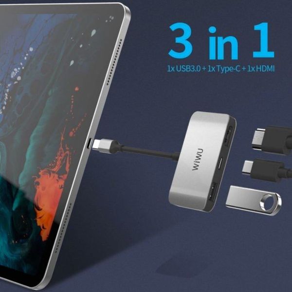 Адаптер WIWU Alpha 3 in 1 USB-C Hub C2H to 1xHDMI 1xType-C 1xUSB3.O 2678        фото