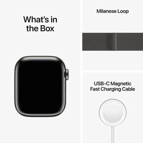 Apple Watch 8 45mm (GPS+LTE) Graphite Stainless Steel Case with Graphite Milanese Loop (MNKX3) MNKX3 фото