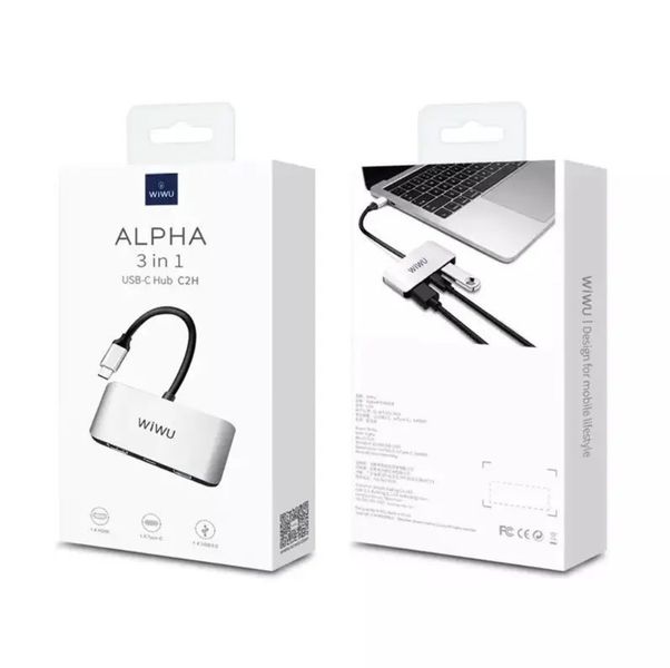 Адаптер WIWU Alpha 3 in 1 USB-C Hub C2H to 1xHDMI 1xType-C 1xUSB3.O 2678        фото