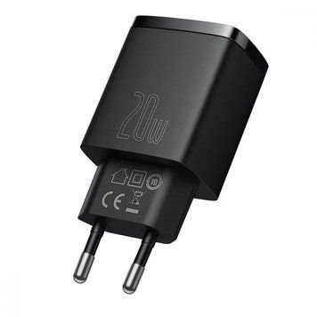Мережевий зарядний пристрій Baseus Compact Quick Charger 20W QC+ PD (1Type-C + 1USB) black 5101        фото