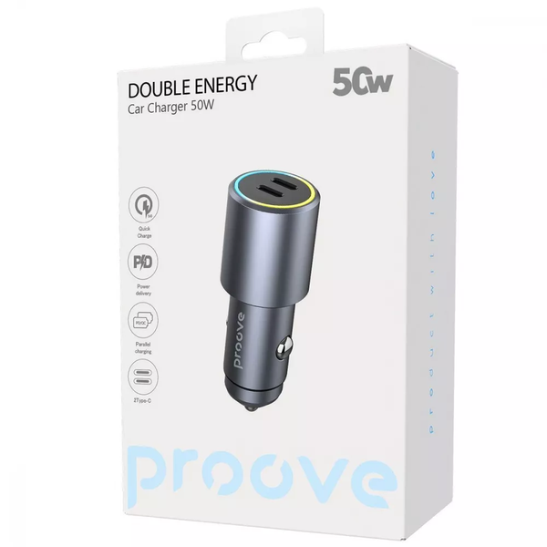 Автомобільний Зарядний Пристрій Proove Double Energy 50W (Type-C + Type-C) 4843        фото