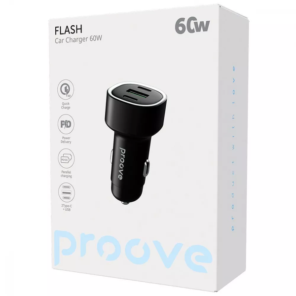 Автомобільни Зарядний Пристрій Proove Flash 60W (2Type-C + USB) 4842        фото
