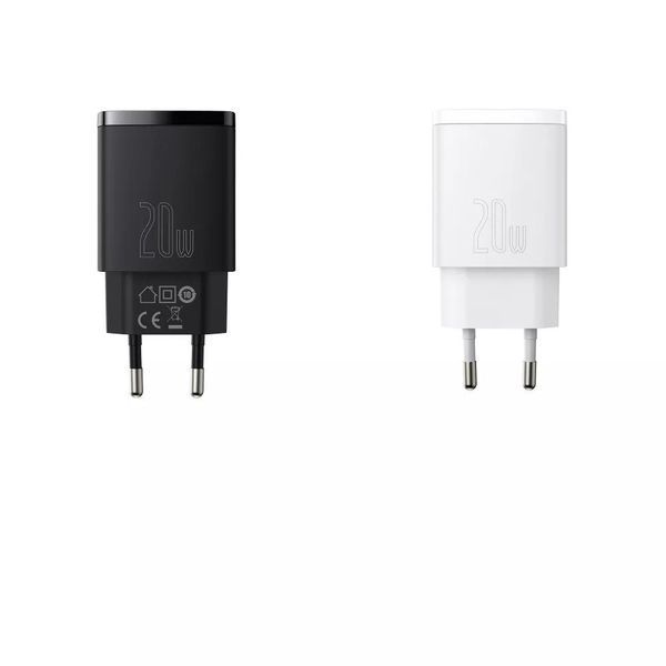 Мережевий зарядний пристрій Baseus Compact Quick Charger 20W QC+ PD (1Type-C + 1USB) white 5102        фото