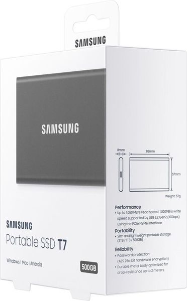 Зовнішній SSD накопичувач Samsung Portable SSD T7 2TB Titan Gray 4265        фото