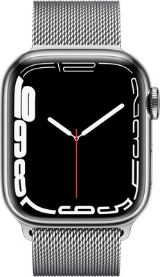 Apple Watch Series 7 GPS + LTE 45mm Silver Stainless Steel Case with Silver Milanese Loop (MKJE3) MKJE3, MKJW3 фото