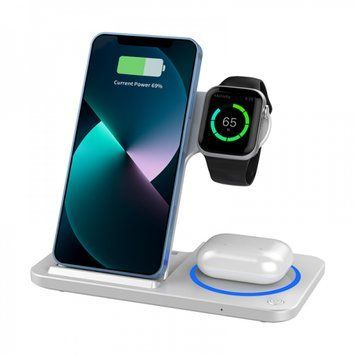 Бездротовий зарядний пристрій WiWU Wi-W020 Foldable Magnetic Station Wireless Charger 3in1 15W White 5749        фото